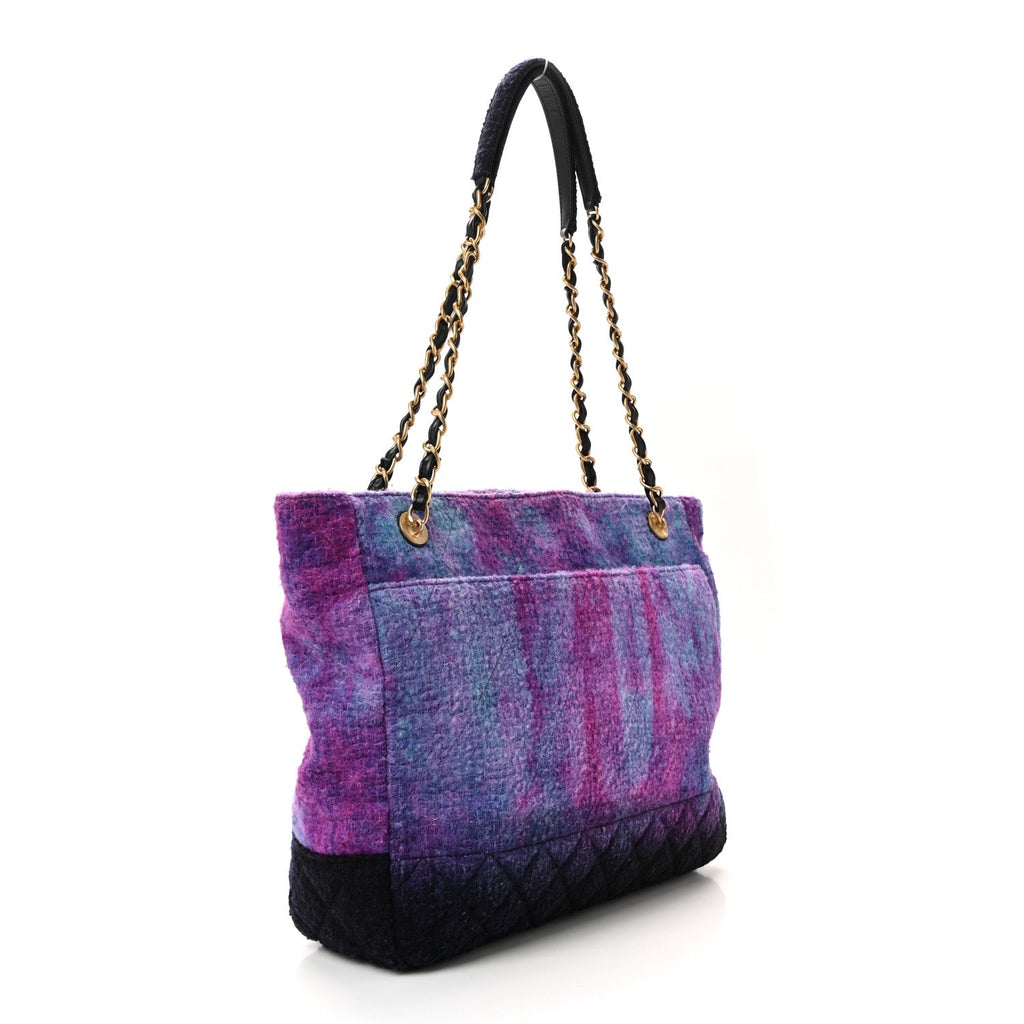 Wool Tweed CC Tote Purple Black Blue