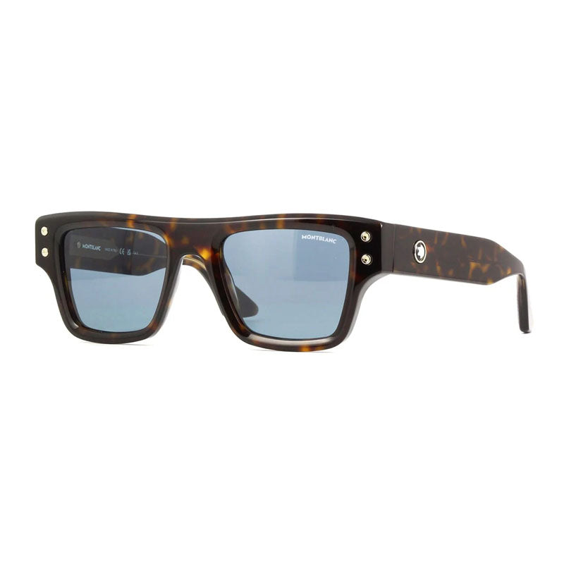 Montblanc Sunglasses Square Full Rim, Dark Havana Frame and Blue Lens MB0253S002