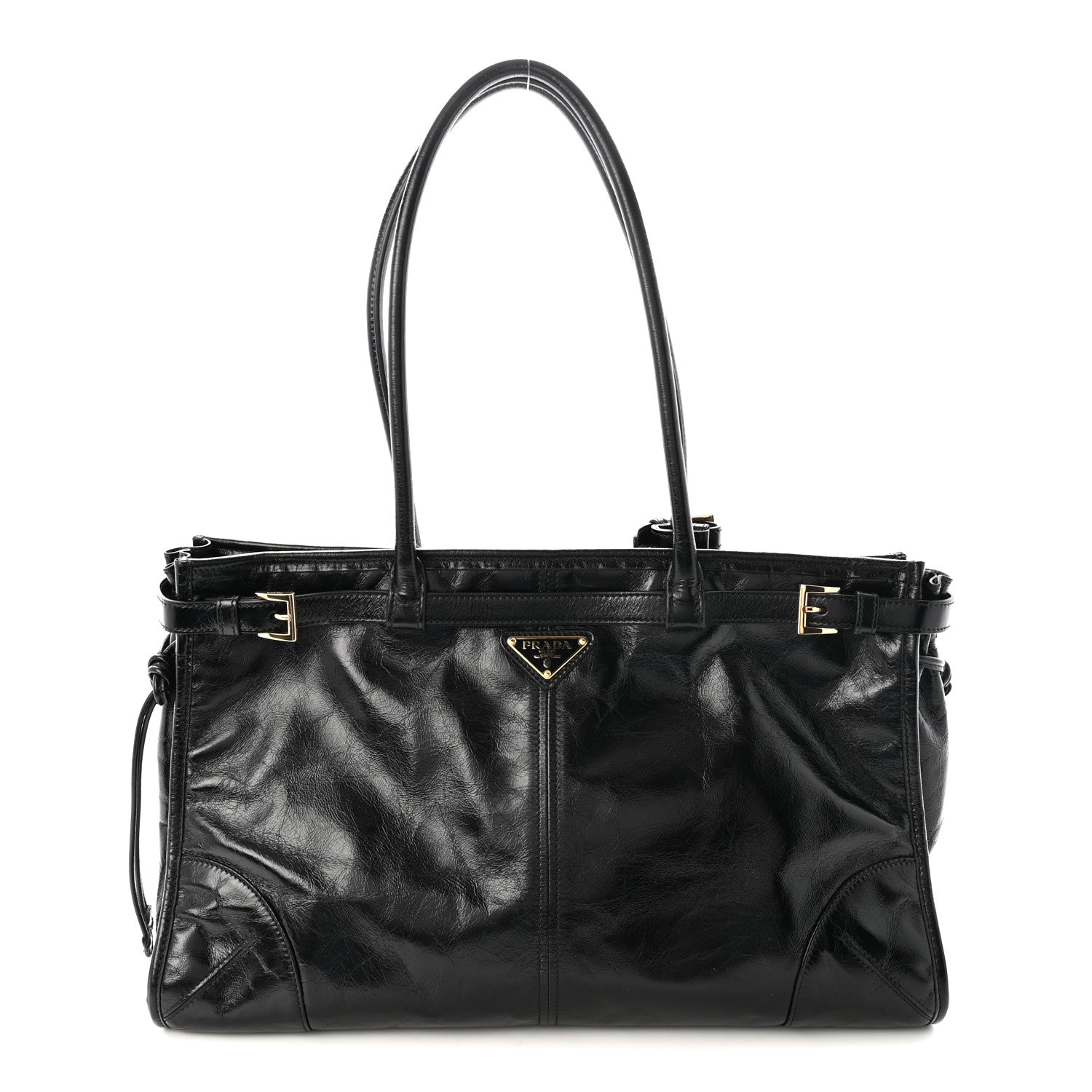 Glossy Calfskin Triangle Large Bonnie Shoulder Bag Black
