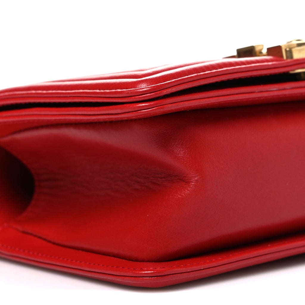 Lambskin Quilted Small Boy Flap Red