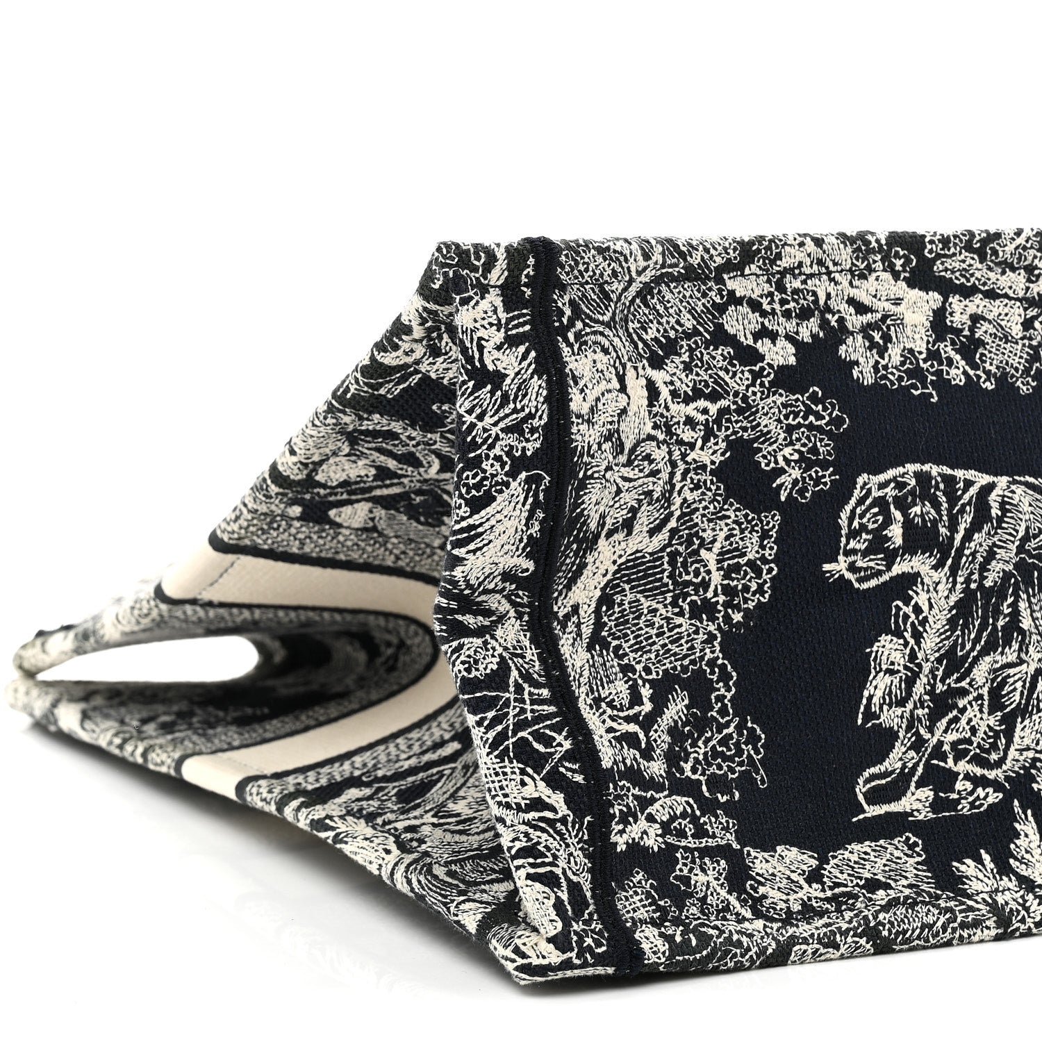 Canvas Embroidered Large Toile De Jouy Reverse Book Tote Blue