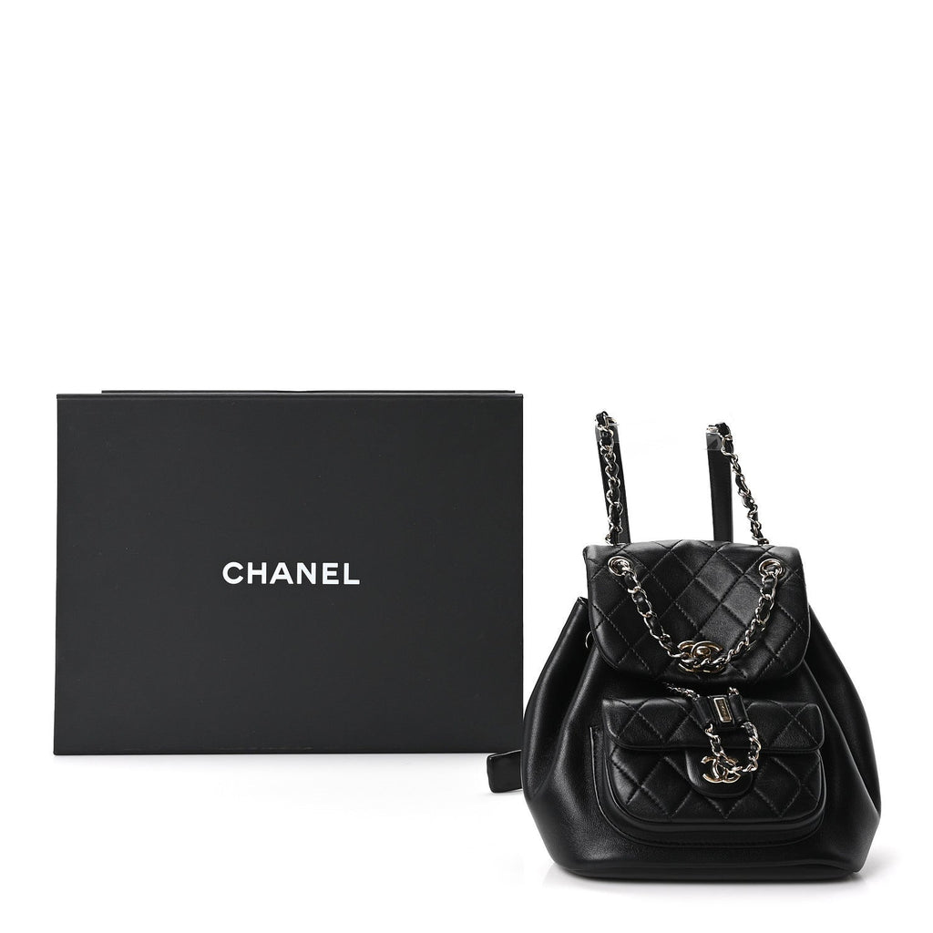 Lambskin Quilted Small Duma Drawstring Backpack Black