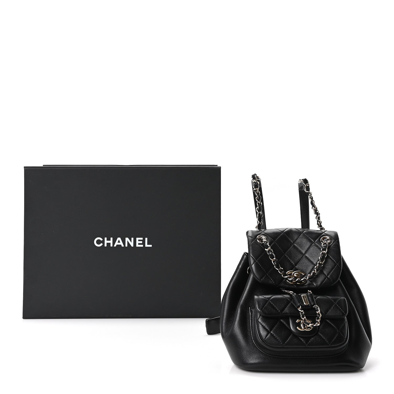Lambskin Quilted Small Duma Drawstring Backpack Black