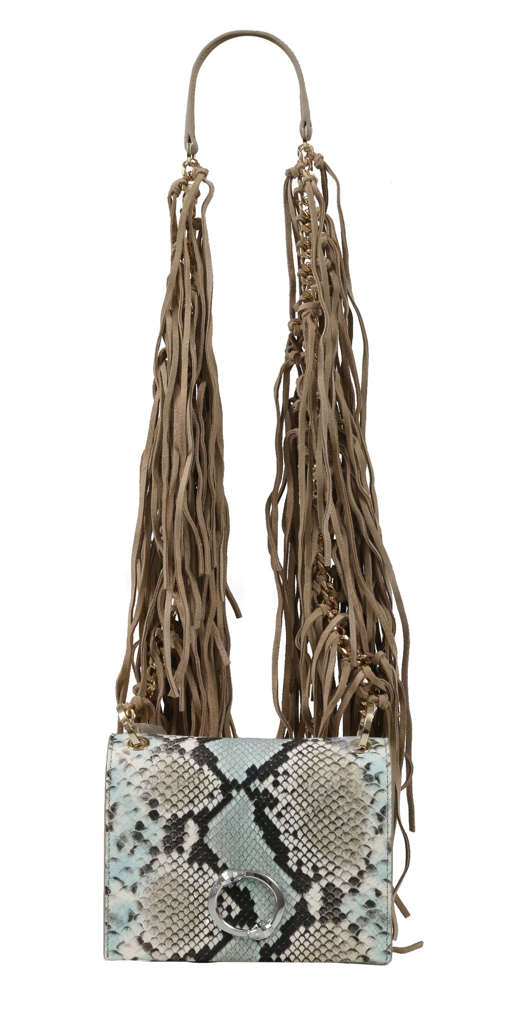 Roberto Cavalli Class GWLPEV T41 Lauren 001 Light Blue/White/Taupe Small Shoulder Bag