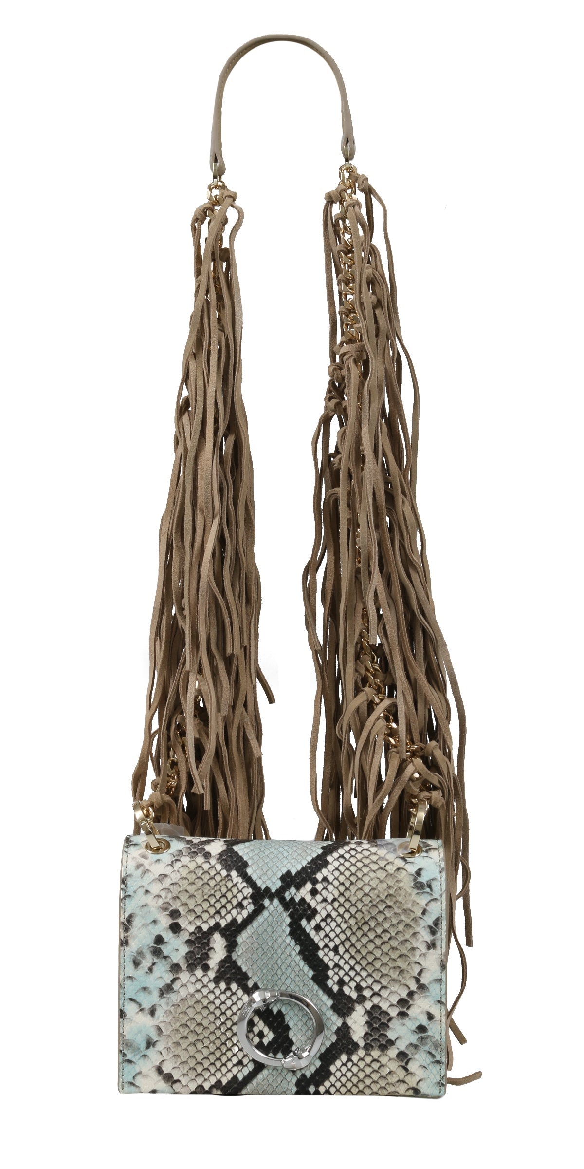 Roberto Cavalli Class GWLPEV T41 Lauren 001 Light Blue/White/Taupe Small Shoulder Bag
