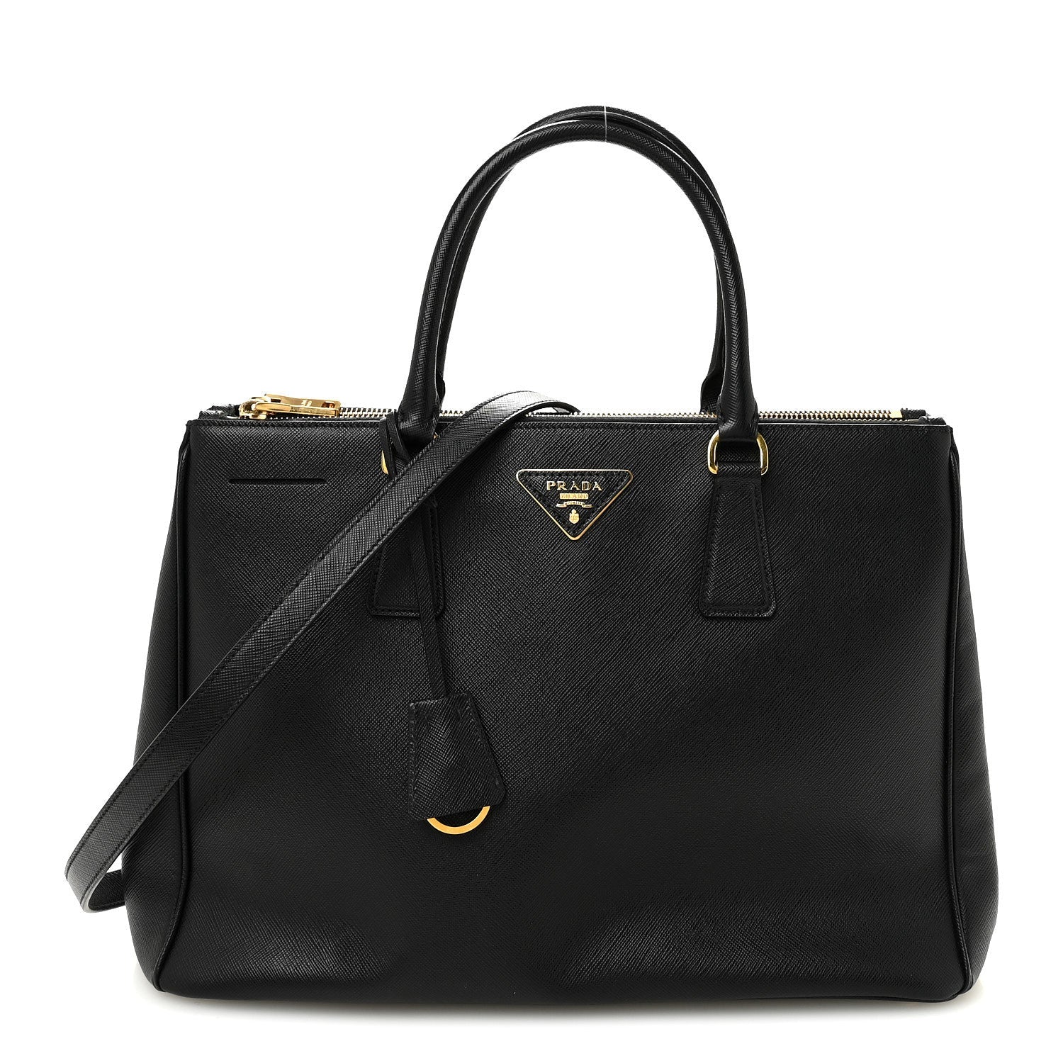 Saffiano Lux Medium Galleria Double Zip Tote Black