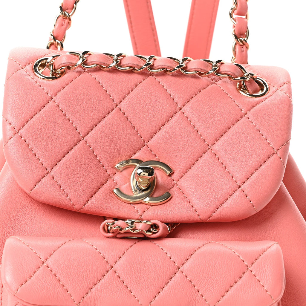 Lambskin Quilted Small Duma Drawstring Backpack Pink