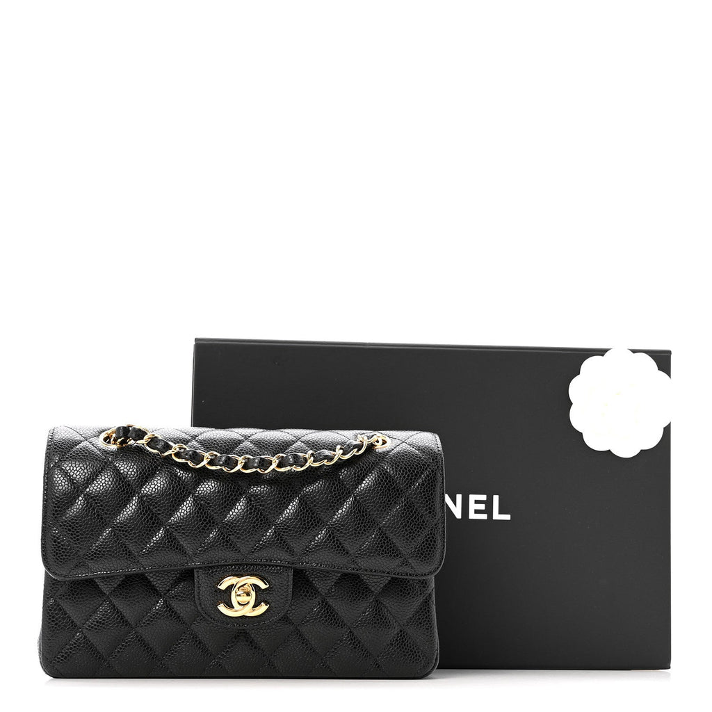 Caviar Quilted Small Double Flap Black