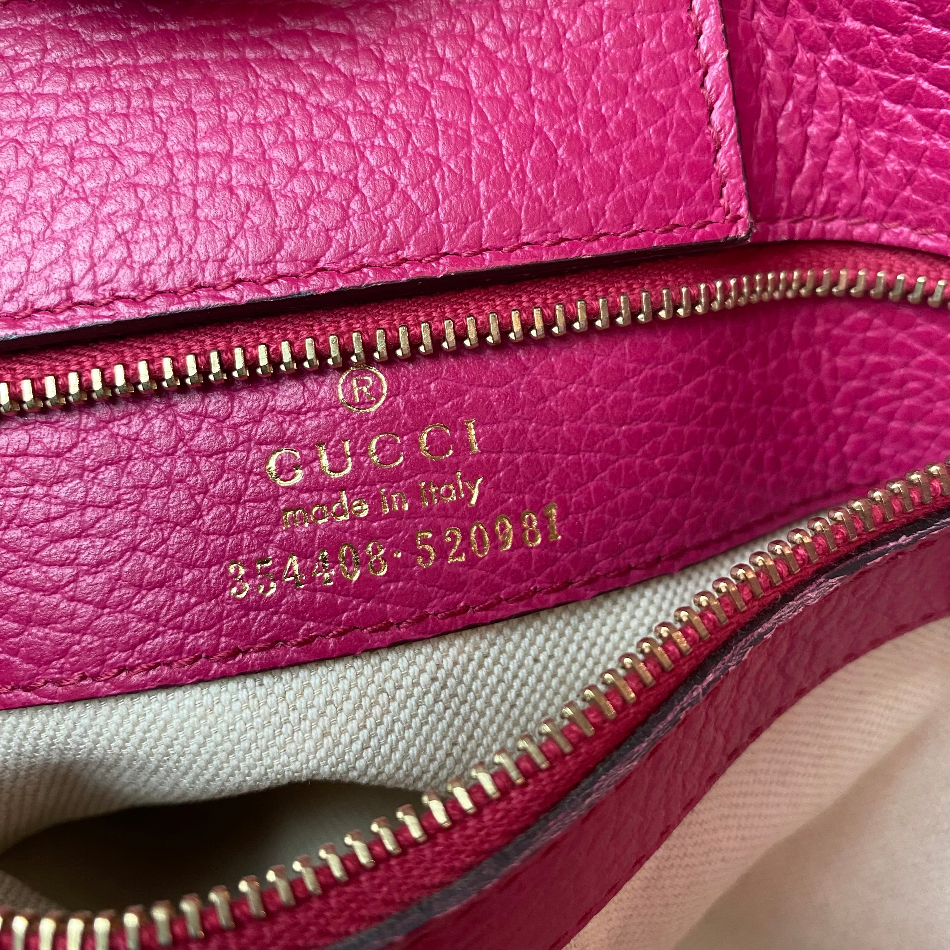 GUCCI Swing Medium Leather Tote Shoulder Bag Pink