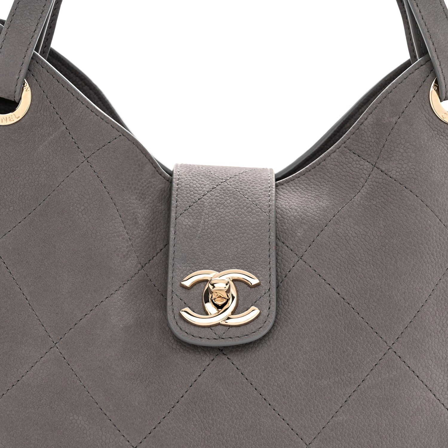 Grained Nubuck Caviar Quilted Large Shopping Bag Grey