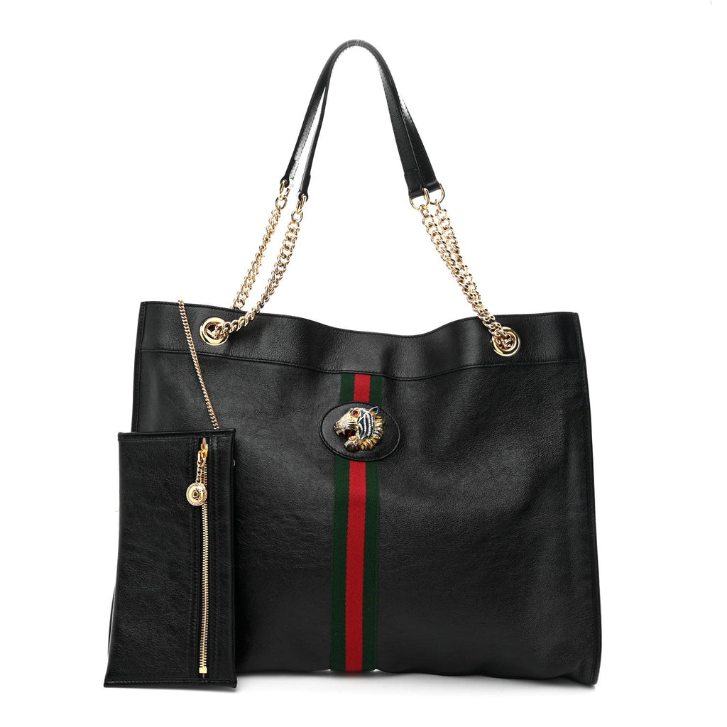 Calfskin Large Rajah Chain Tote Black