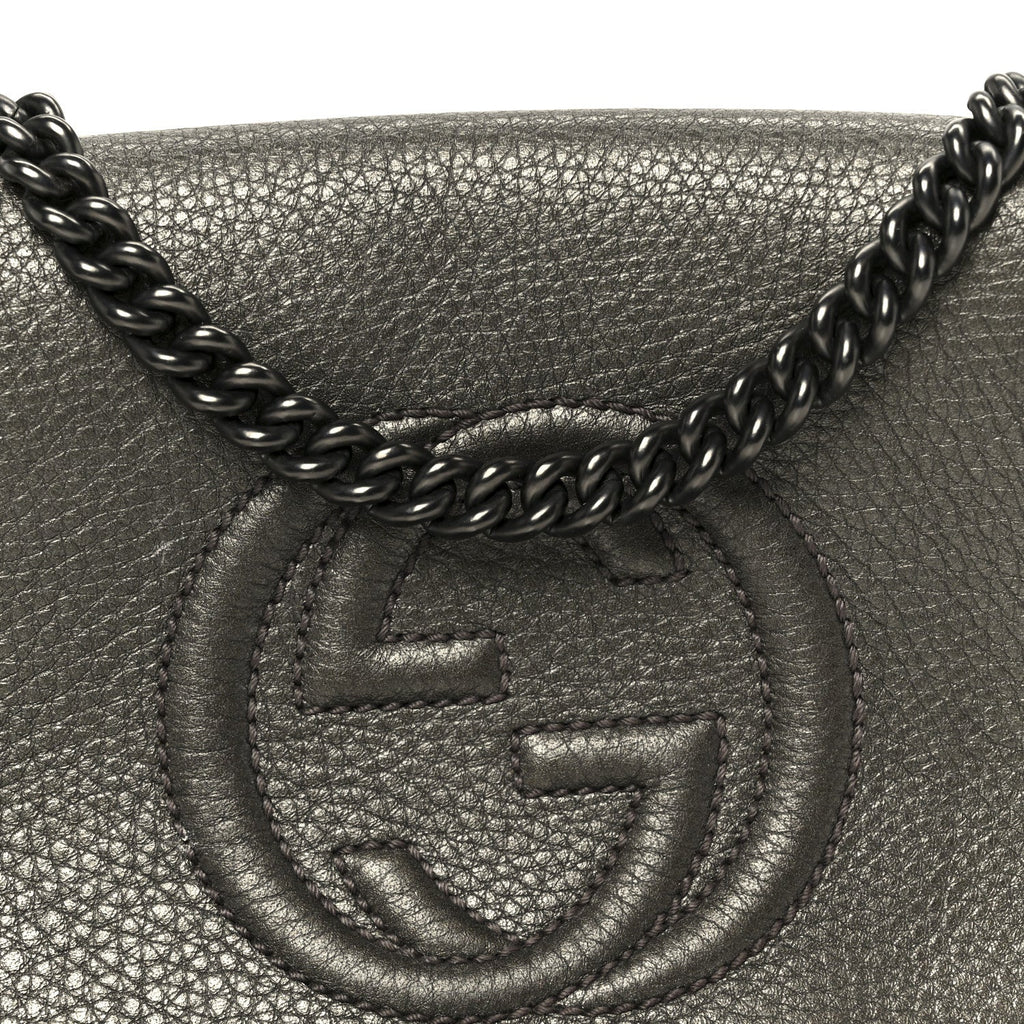 Metallic Pebbled Calfskin Small Soho Flap Crossbody Sasso
