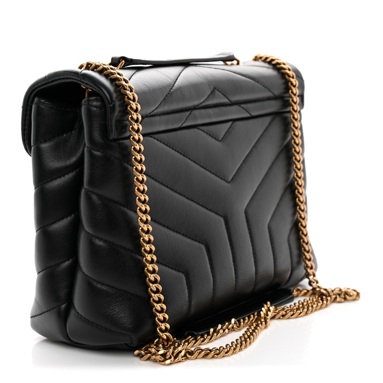 Calfskin Y Quilted Monogram Small Loulou Chain Satchel Black