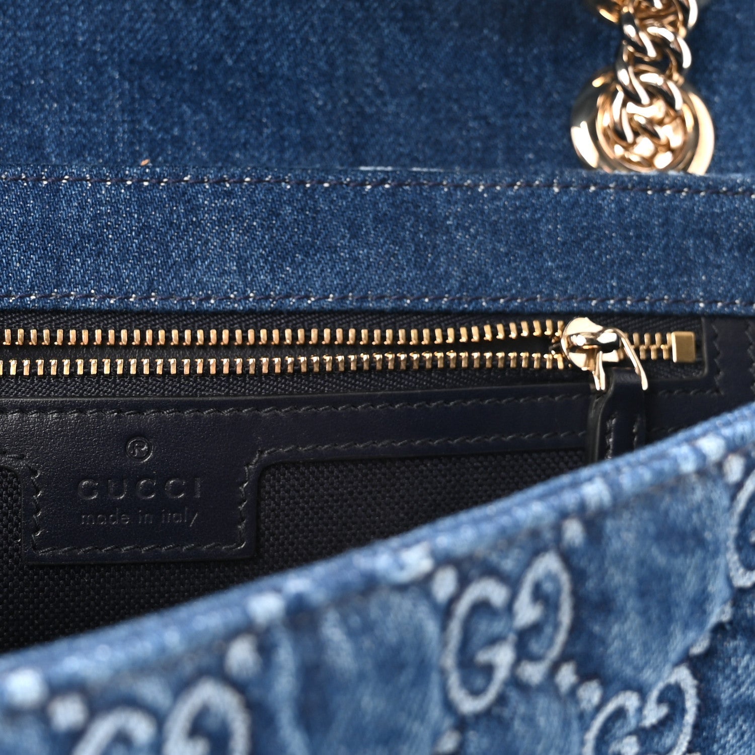 Denim Matelasse Small GG Marmont Shoulder Bag Blue
