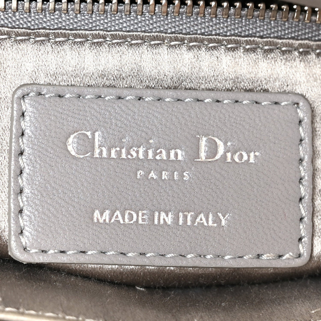 Satin Crystal Cannage Mini Lady Dior Gray