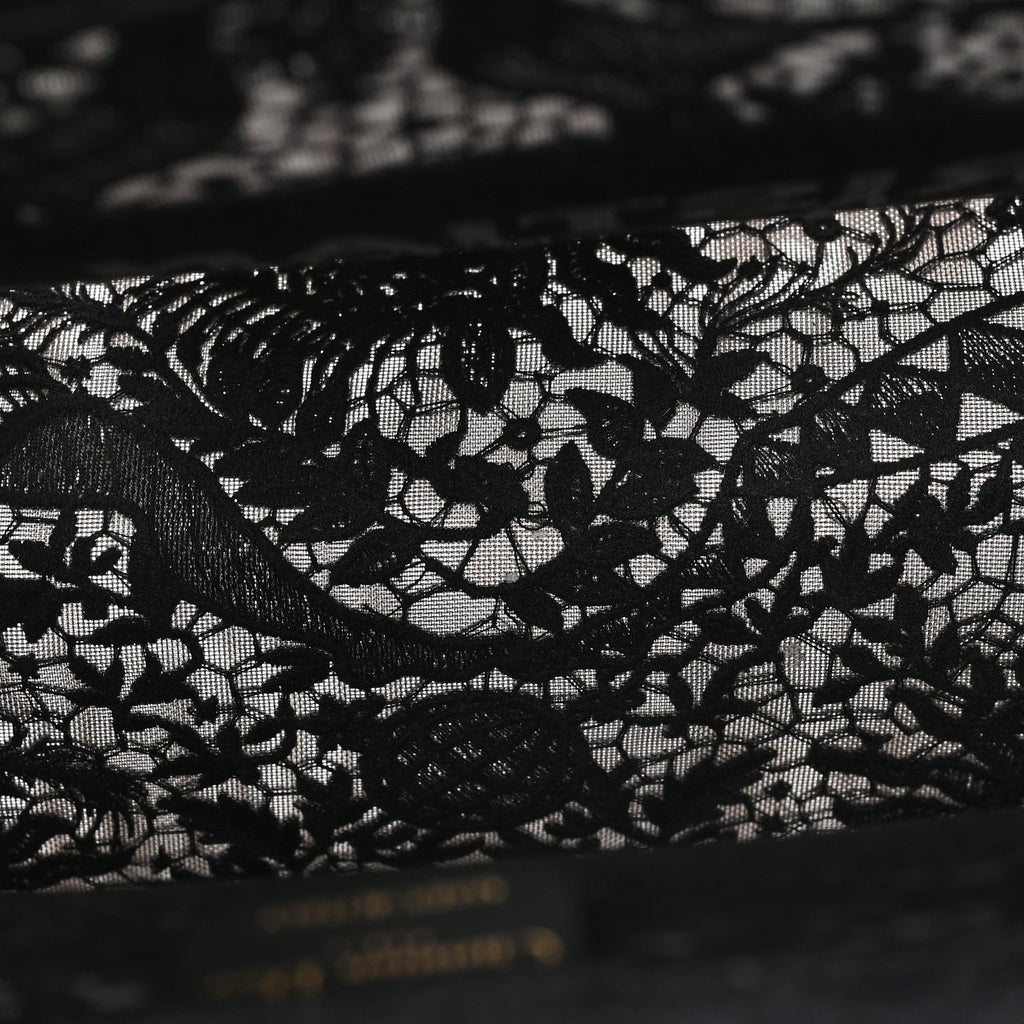 Canvas Embroidered Mesh Macrame Medium Toile de Jouy Soleil Book Tote Black