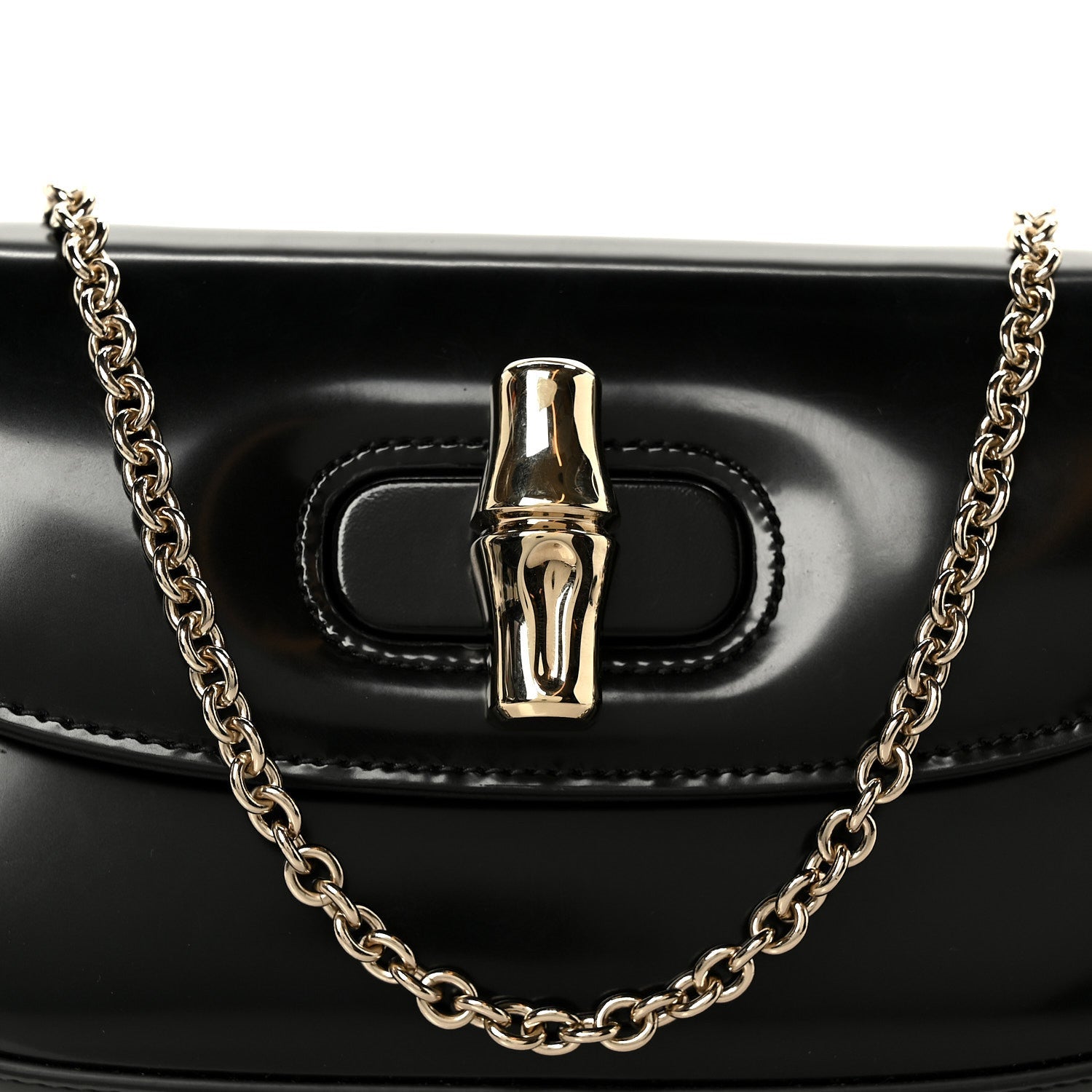 Shiny Calfskin Small Bamboo Night Bag Black