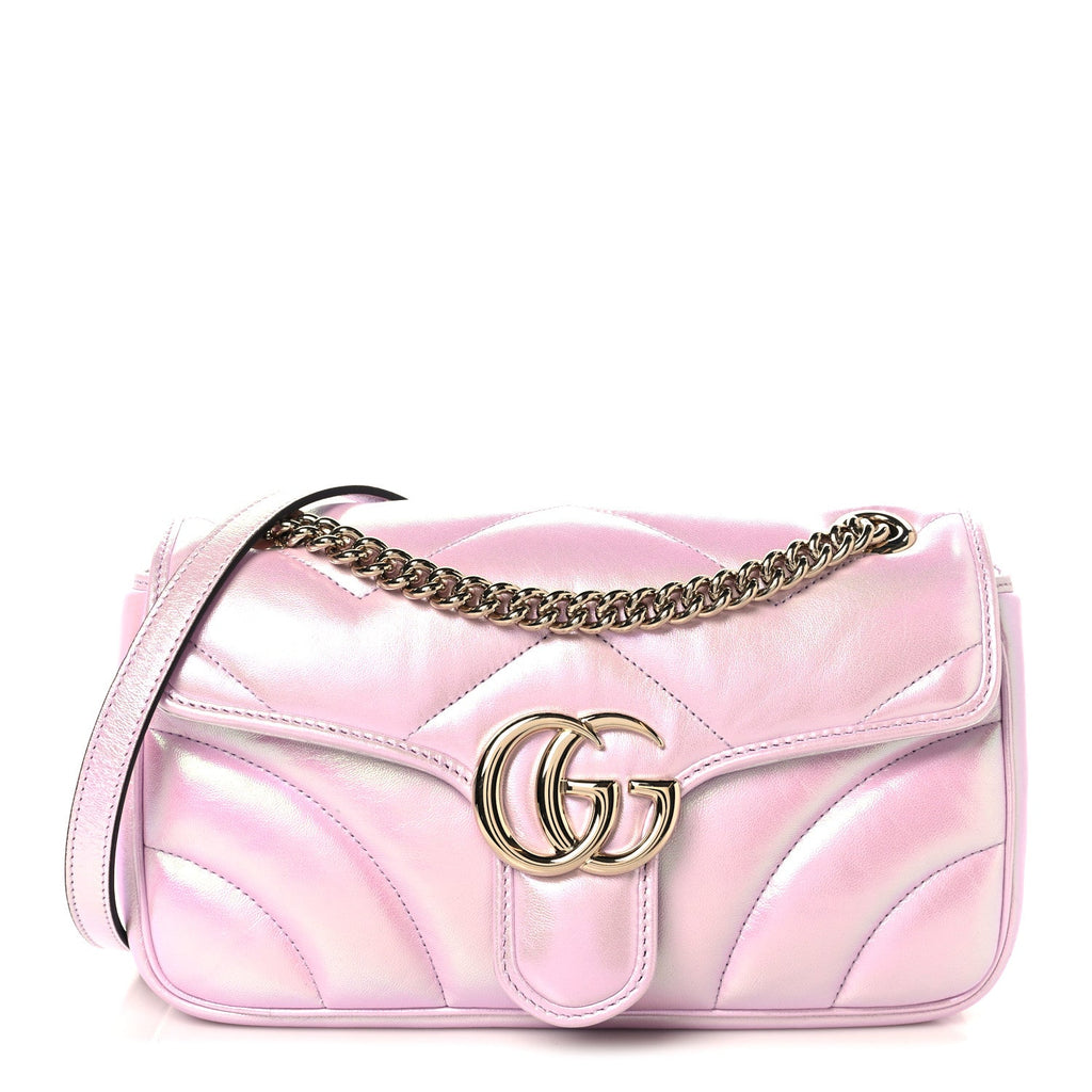 Iridescent Nappa Chevron Matelasse Small GG Marmont Shoulder Bag Iridescent Escape Pink