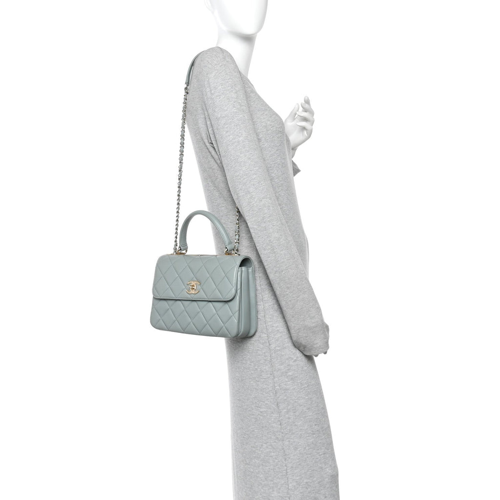 Lambskin Quilted Small Trendy CC Flap Dual Handle Bag Light Grey