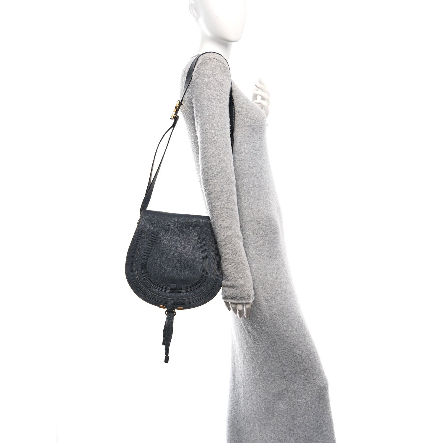 Grained Calfskin Medium Marcie Saddle Bag Iron Grey