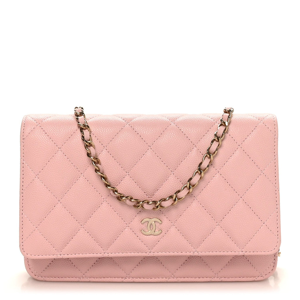 Caviar Quilted Wallet on Chain WOC Light Pink