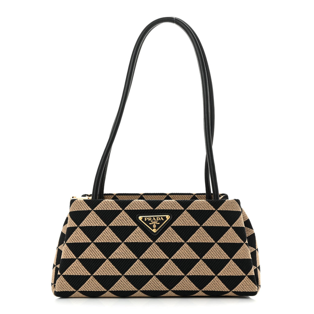 Jacquard Triangolo Symbole Embroidered Small Shoulder Bag Black Corda