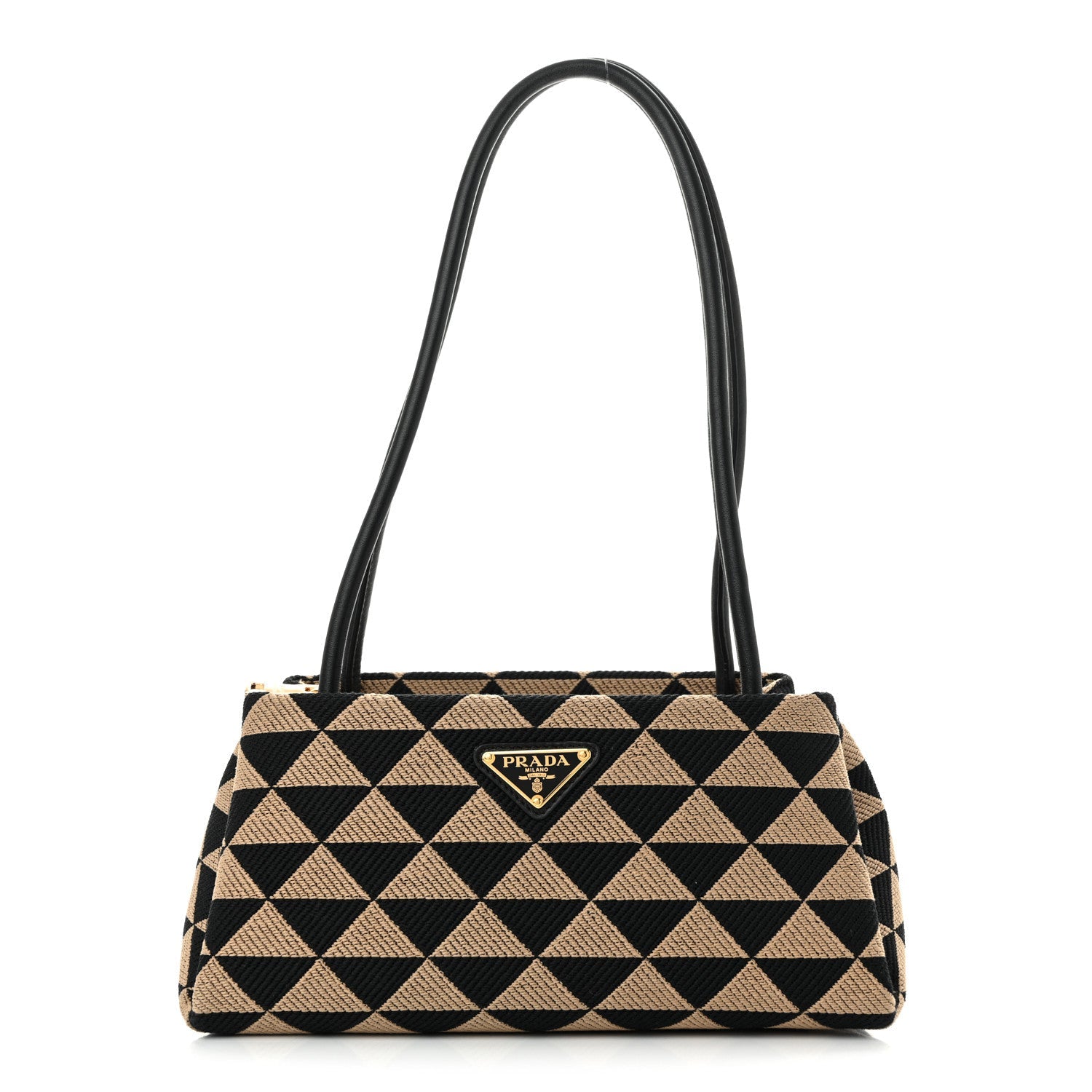 Jacquard Triangolo Symbole Embroidered Small Shoulder Bag Black Corda
