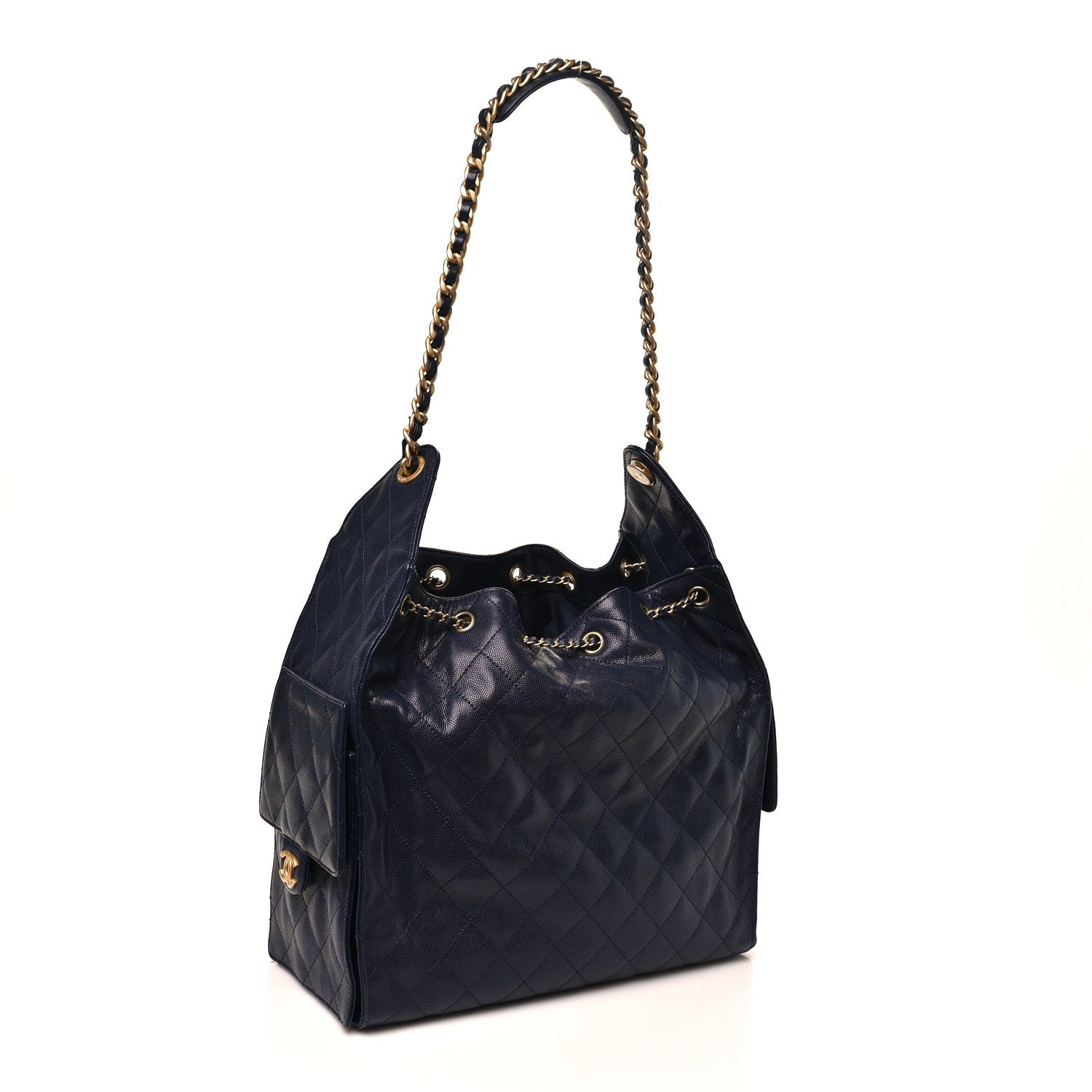 Caviar Quilted Medium Chanel 25 Handbag Dark Navy