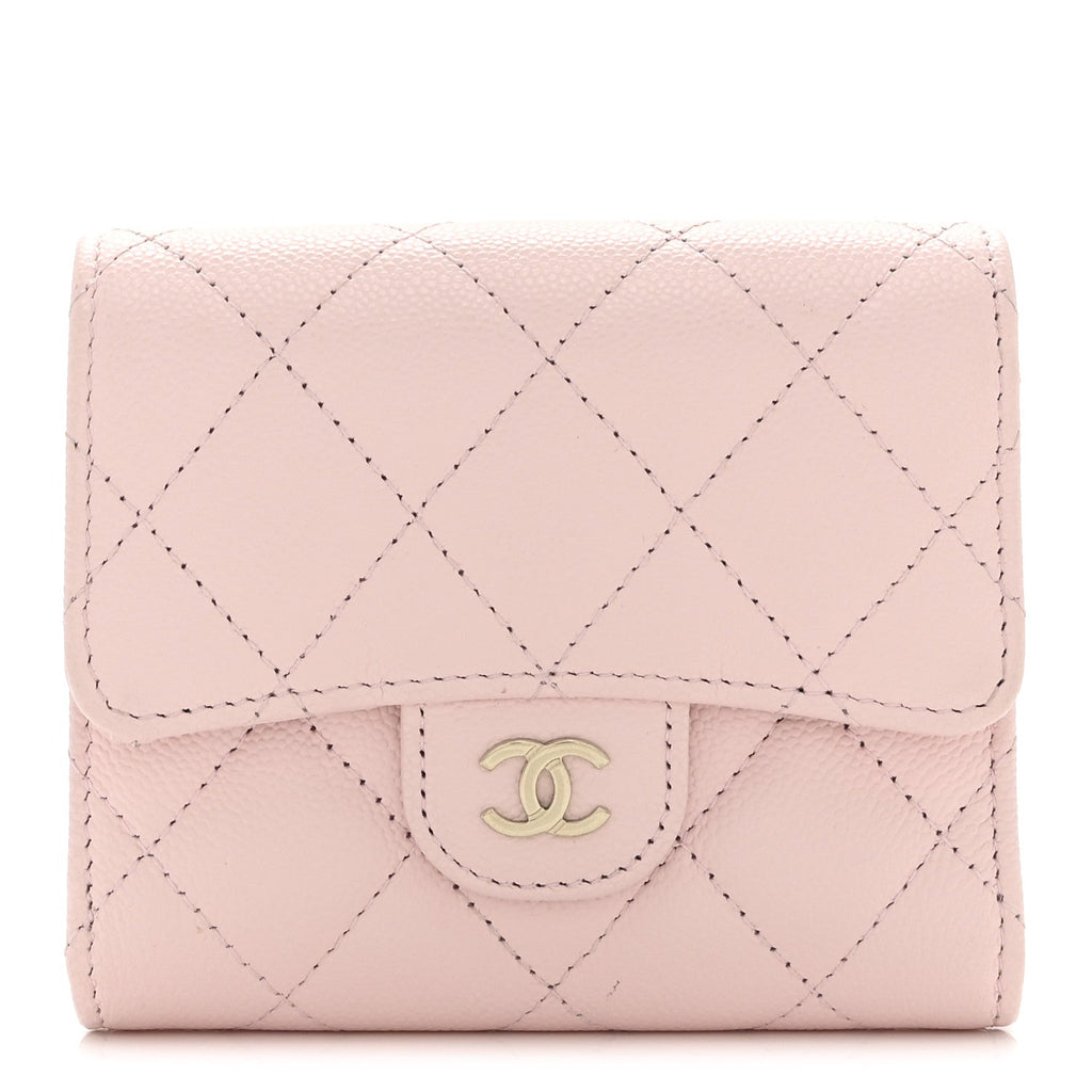 Caviar Quilted Compact Flap Wallet Light Pink Light Pink