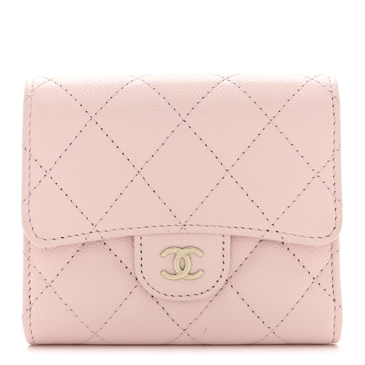 Caviar Quilted Compact Flap Wallet Light Pink Light Pink