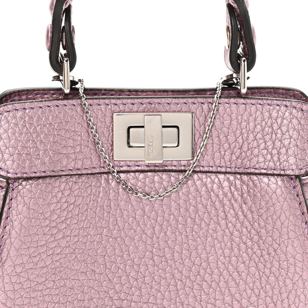 Metallic Cuoio Romano Selleria Nano Peekaboo Satchel Purple