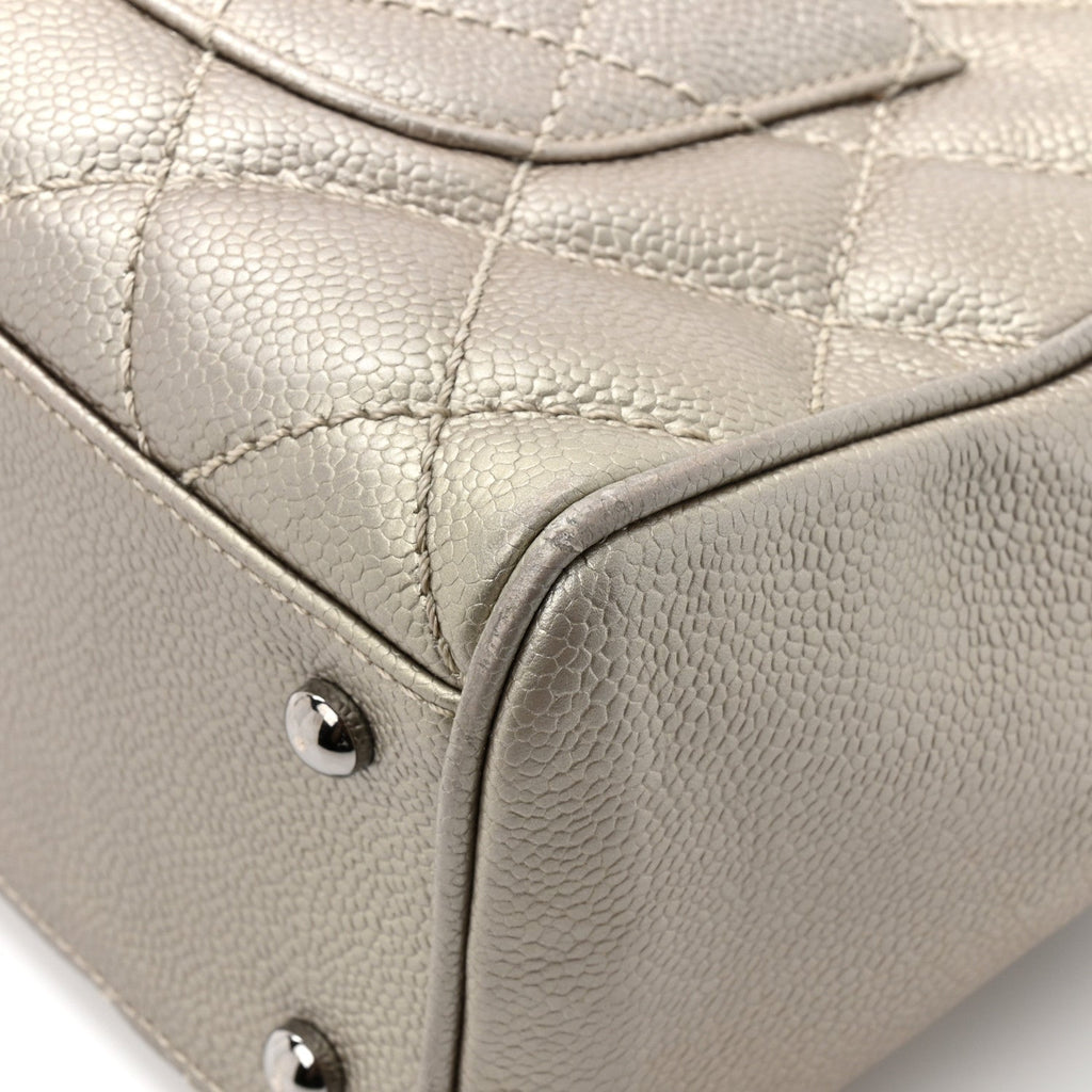 Metallic Caviar Quilted Timeless Bowler Silver