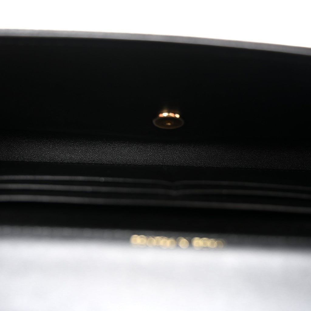 Calfskin Lizard Embossed Top Handle Clutch With Chain Black