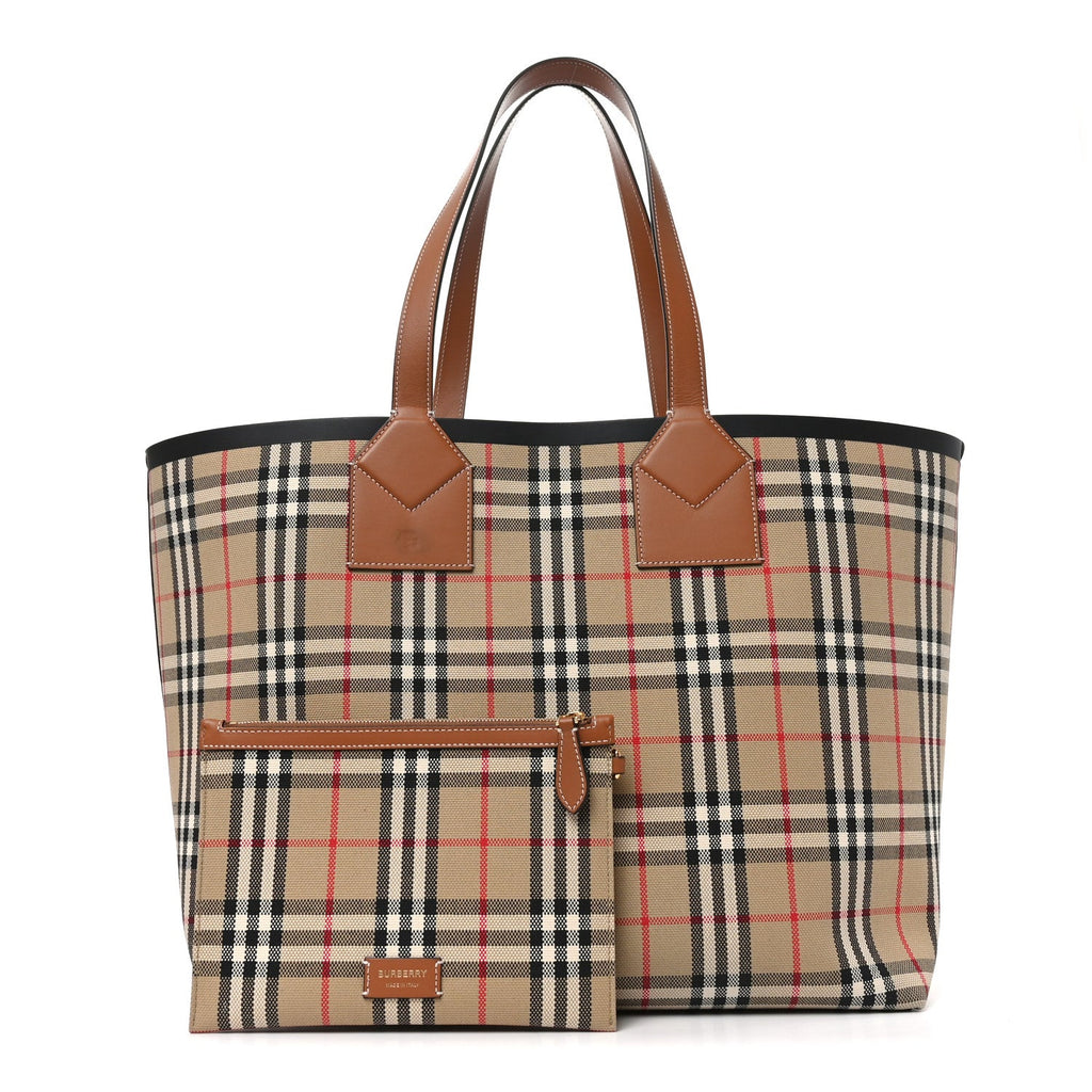 Cotton Vintage Check Large London Tote Bag Briar Brown Black