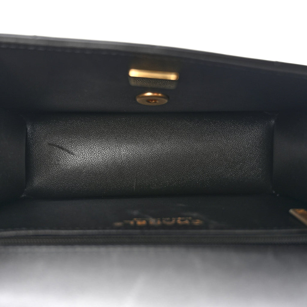 Lambskin Calfskin Mini Chocolate Bar Flap Bag Black