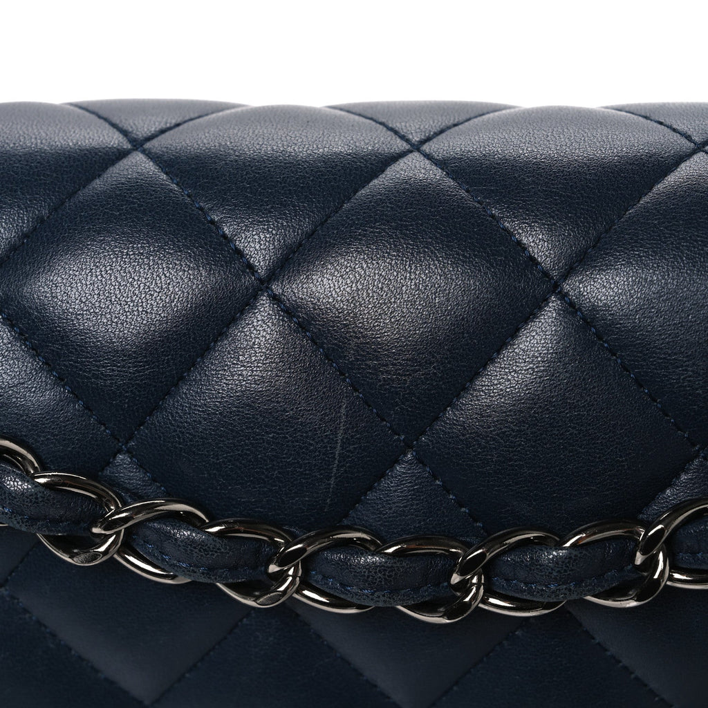Lambskin Quilted Jumbo Double Flap Navy
