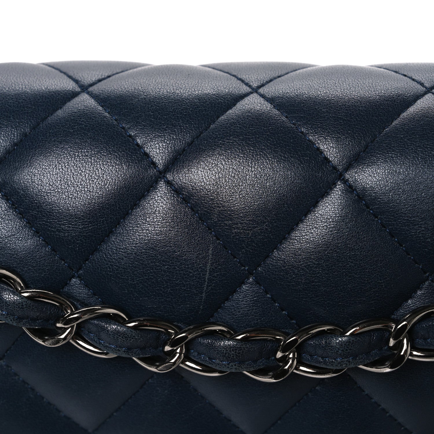 Lambskin Quilted Jumbo Double Flap Navy