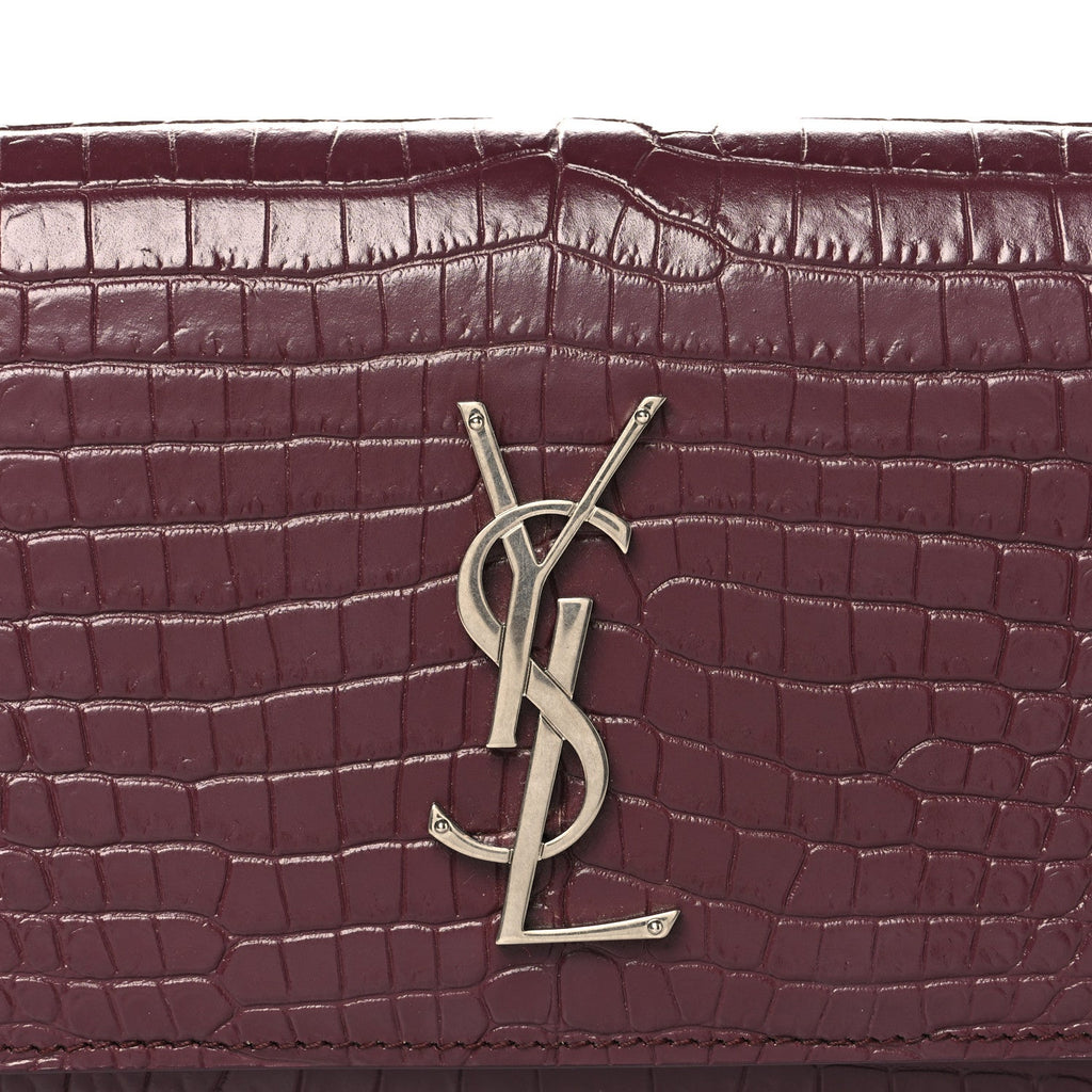 Calfskin Crocodile Embossed Monogram Kate Belt Bag Burgundy