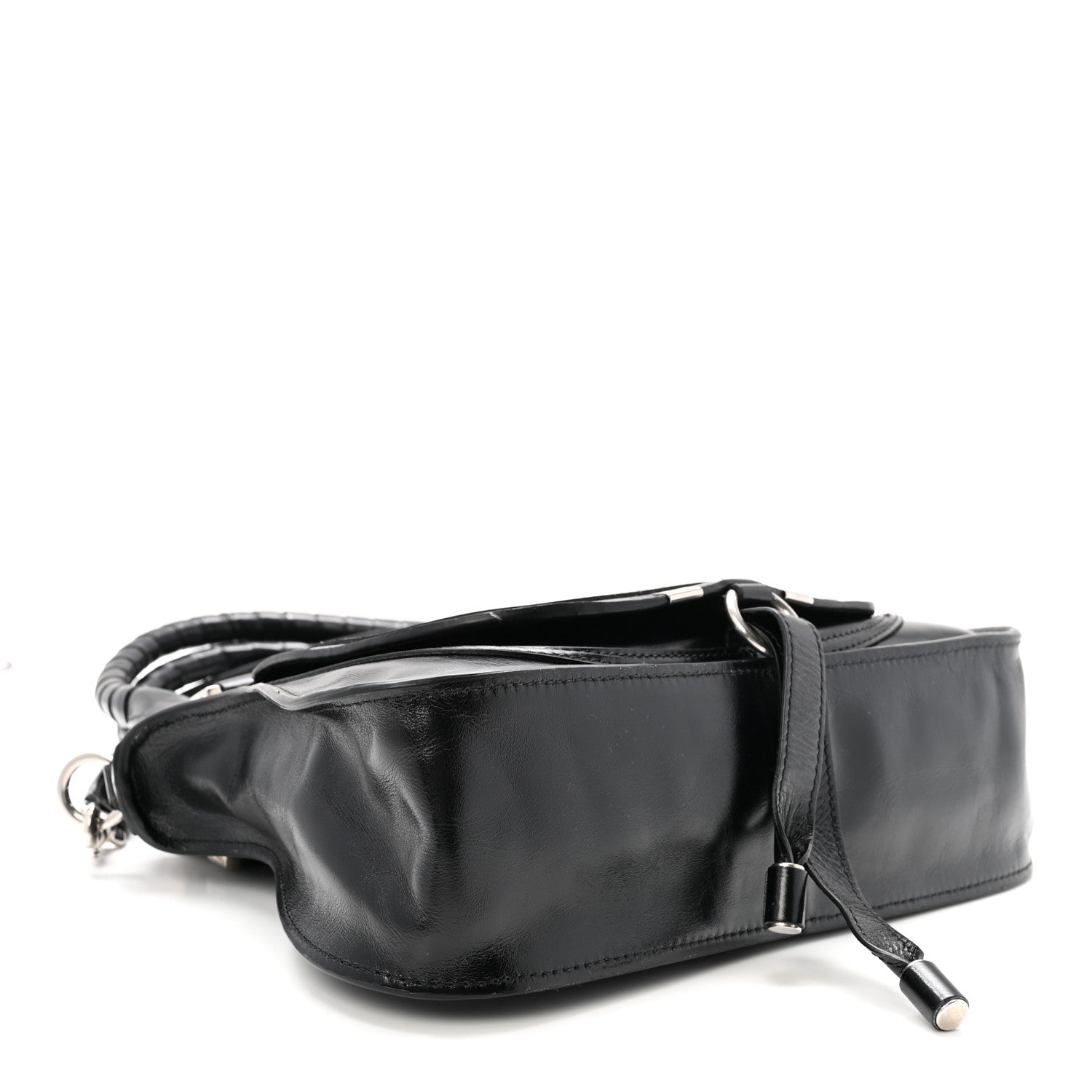 Shiny Grained Calfskin Small Marcie Bag Black