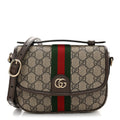 GG Supreme Monogram Textured Dollar Calfskin Small Ophidia Top Handle Shoulder Bag Beige Brown