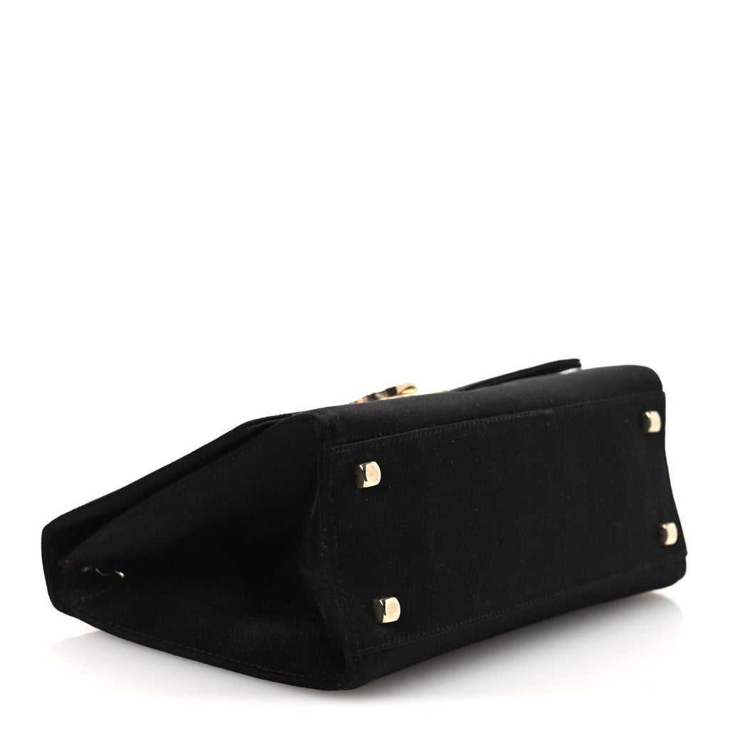 Satin Crystal Gancini Chain Flap Bag Black