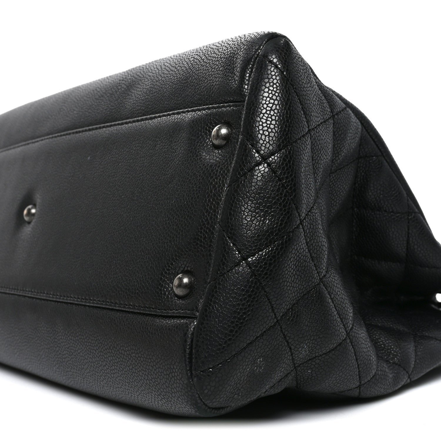 Metallic Grained Calfskin Woven Chain Large Shopping Bag Black