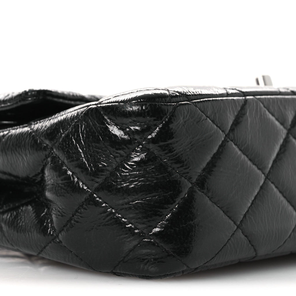 Distressed Patent Quilted Medium Double Flap Black