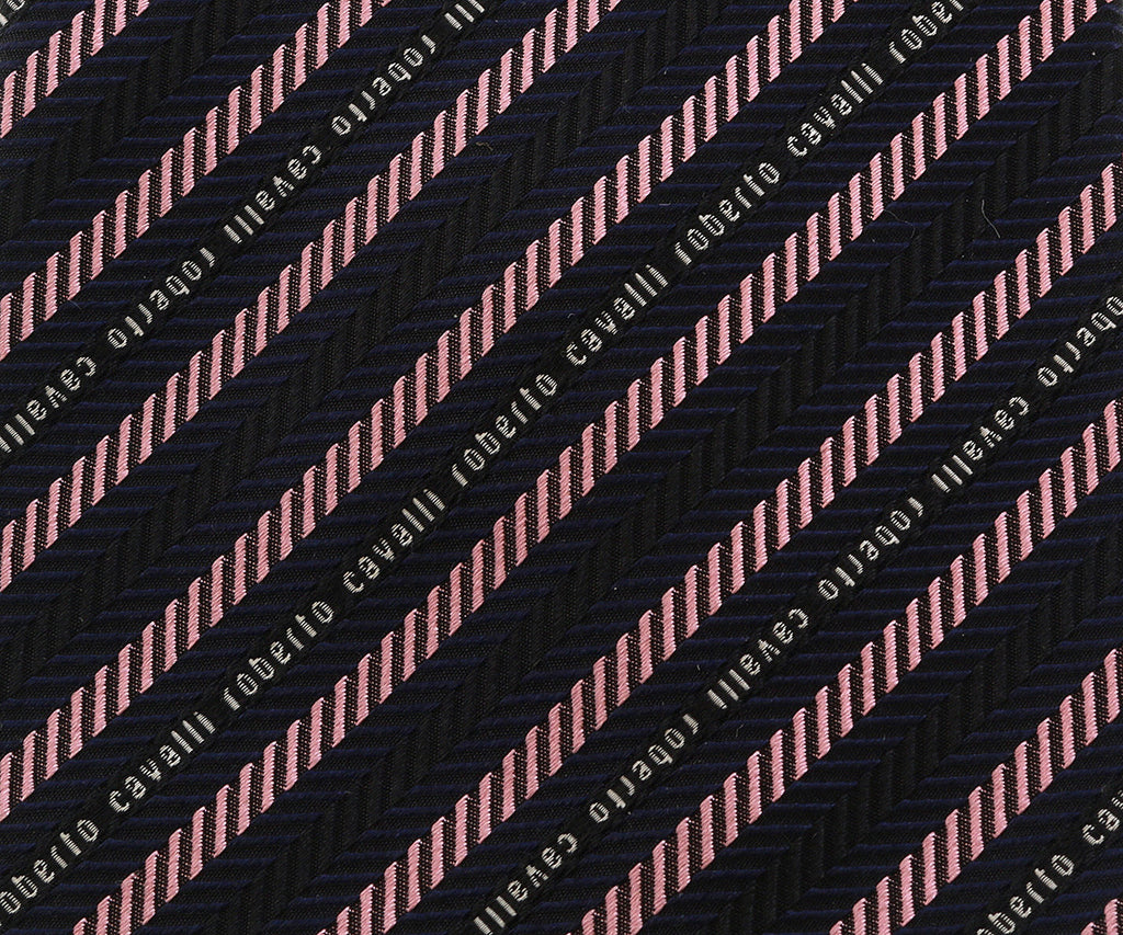 Roberto Cavalli ESZ040 D0655 Black/ Light Pink Regimental Stripe Herringbone Tie