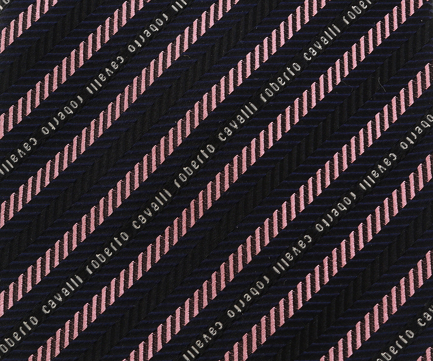 Roberto Cavalli ESZ040 D0655 Black/ Light Pink Regimental Stripe Herringbone Tie
