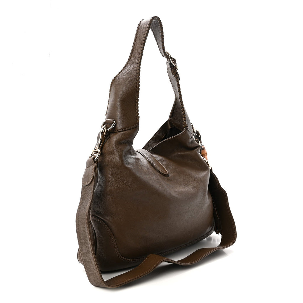 Pebbled Calfskin Medium New Jackie Shoulder Bag Brown