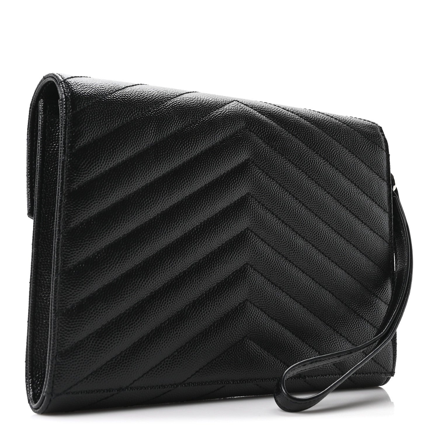 Grain De Poudre Matelasse Chevron Monogram Envelope Clutch Black