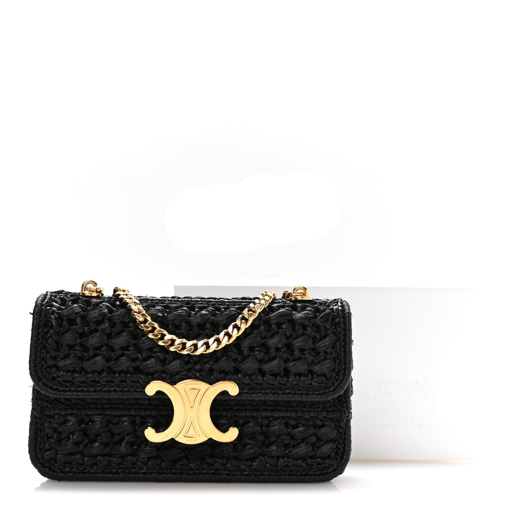 Raffia Effect Claude Chain Shoulder Bag Black