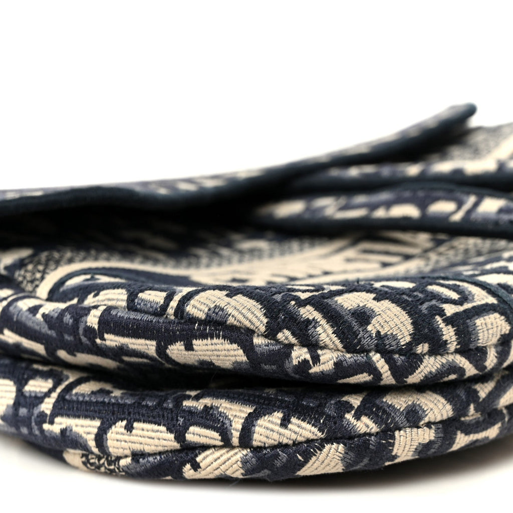 Oblique Embroidered Saddle Bag Blue