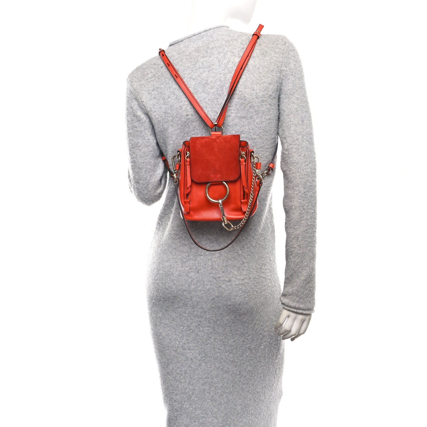 Suede Calfskin Mini Faye Backpack Sepia Red
